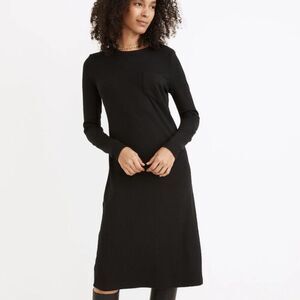 Madewell Long-Sleeve Pocket Tee Dress Black Ribbed Bodycon Midi Dress Size XS